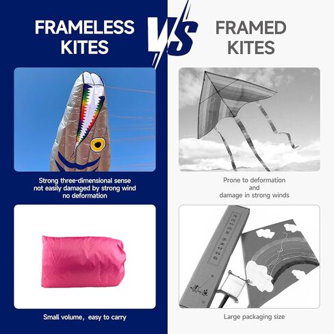 61FT Large Silver Soft Parafoil Beltfish Kite with Reel Perfect Beach Outdoor Activity Gift-Ages 12+ in Kuwait