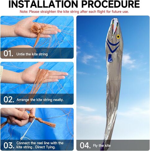 61FT Large Silver Soft Parafoil Beltfish Kite with Reel Perfect Beach Outdoor Activity Gift-Ages 12+ in Kuwait