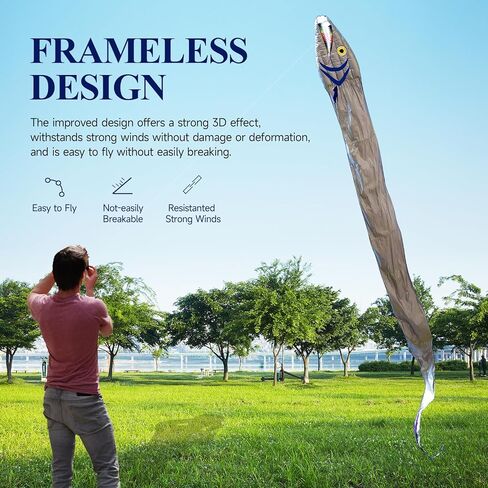 61FT Large Silver Soft Parafoil Beltfish Kite with Reel Perfect Beach Outdoor Activity Gift-Ages 12+ in Kuwait