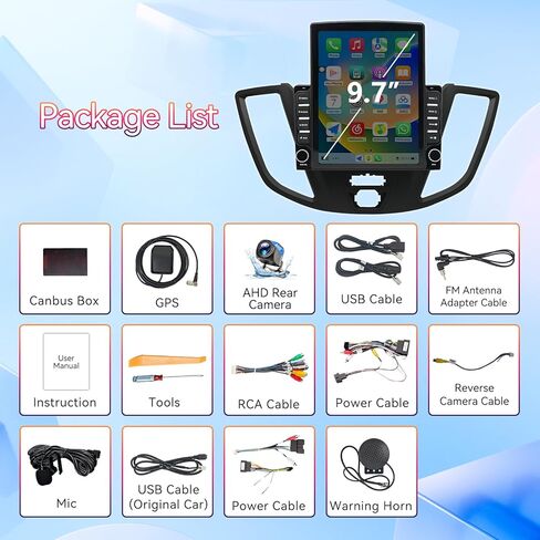 ترقية راديو ستيريو للسيارة Android 13.0 مقاس 9.7 بوصة متوافقة مع Ford Transit Connect 2015-2018، شاشة تعمل باللمس مع CarPlay اللاسلكي وAndroid Auto، نظام تحديد المواقع العالمي (GPS)، 2+64 جيجابايت، FM، SWC، كاميرا احتياطية، ميكروفون in Kuwait