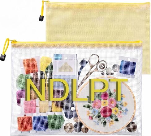 Sabary 2 Pcs Needlepoint Project Bag Set NDLPT Clear Mesh Zipper Pouch Sewing Bags Organizer Storage for Embroidery Quilter Crafter Art Stitching Gift,13.6‘’x9.6‘’ + 11.6‘’x8.4‘’(Blue) in Kuwait