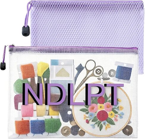 Sabary 2 Pcs Needlepoint Project Bag Set NDLPT Clear Mesh Zipper Pouch Sewing Bags Organizer Storage for Embroidery Quilter Crafter Art Stitching Gift,13.6‘’x9.6‘’ + 11.6‘’x8.4‘’(Blue) in Kuwait