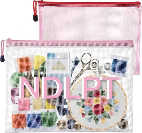 Sabary 2 Pcs Needlepoint Project Bag Set NDLPT Clear Mesh Zipper Pouch Sewing Bags Organizer Storage for Embroidery Quilter Crafter Art Stitching Gift,13.6‘’x9.6‘’ + 11.6‘’x8.4‘’(Blue) in Kuwait