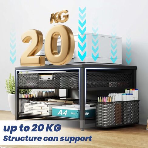 Metal Desktop Printer Stand with Storage Drawer & 2 Pen Holders,2 Tier Home Printer Riser Shelf for Desk with Paper Holder Storage,Multi-Purpose Office Desk Organizer in Kuwait