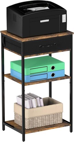 Printer Stand with Fabric Drawer, 3-Tier Industrial Sturdy Under Desk Printer Cart with Open Storage, Narrow Printer Table for Home Office, Fits Printer Scanner Fax Machine, Rustic Brown in Kuwait