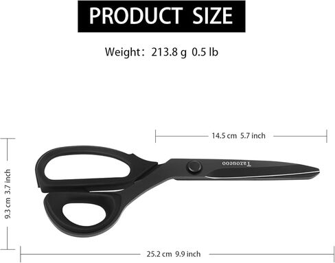 Black Sewing Scissors - 10" Sharp Stainless Steel Fabric Shears, Anti-Rust & Comfort Grip for Crafting, Dressmaking, Leather, Yarn and DIY in Kuwait