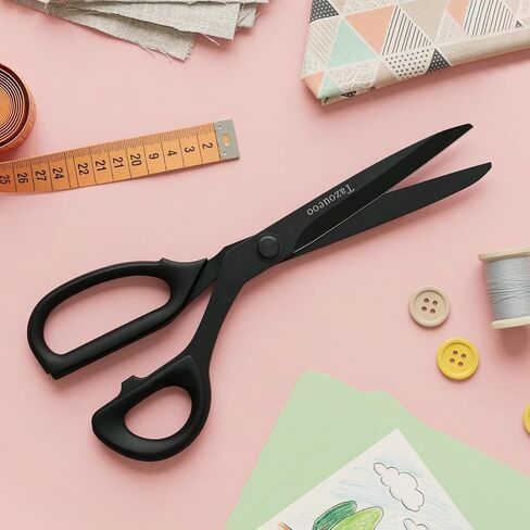 Black Sewing Scissors - 10" Sharp Stainless Steel Fabric Shears, Anti-Rust & Comfort Grip for Crafting, Dressmaking, Leather, Yarn and DIY in Kuwait