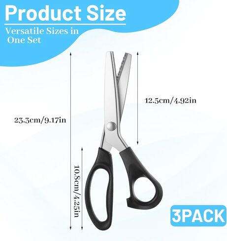 3 Pack Pinking Shears 3mm/5mm/7mm Scalloped Scissors 9.2'' Serrated Zig Zag Scissors Handheld Jagged Dressmaking Supply for Fabric Leather Crafts Paper Cutting in Kuwait