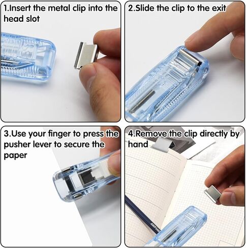 2Pcs Portable Clam Clip Pusher with 100 Reusable Push Clips, Portable Paper Binder Clip Stapler Dispenser Silver & Colorful Metal Office Supplies in Clear Box for Home Organization School Office in Kuwait