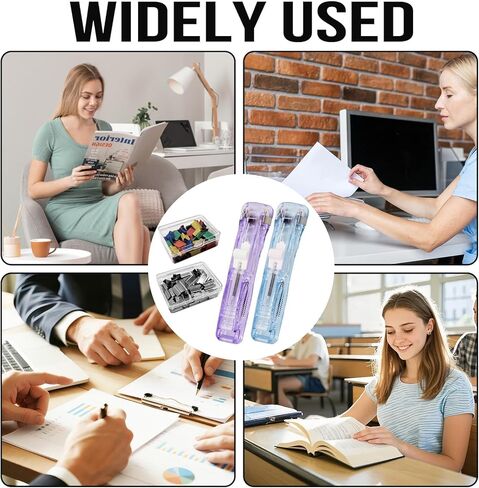 2Pcs Portable Clam Clip Pusher with 100 Reusable Push Clips, Portable Paper Binder Clip Stapler Dispenser Silver & Colorful Metal Office Supplies in Clear Box for Home Organization School Office in Kuwait