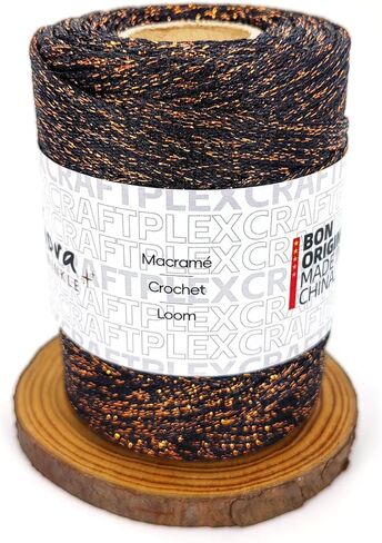 3mm Sparkle Polyester Macramé Cord - 150g/66yds Metallic Glitter Braided Cord for Crocheting Bags, Baskets, Macramé Plant Hangers & DIY Crafts, Machine Washable (2#Beige Gold) in Kuwait