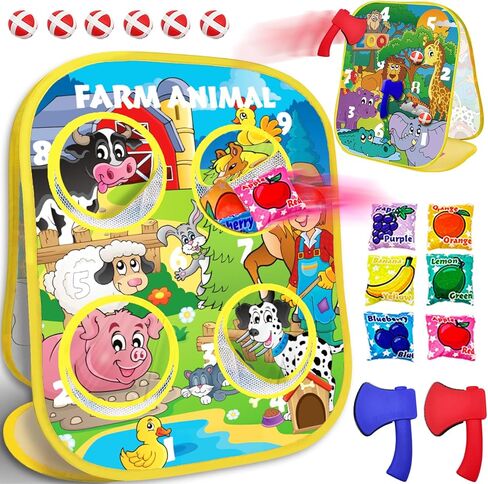 3-in-1 Farm Animal Bean Bag Toss Game for Boy Toddler Ages 3 4 5 Year Old, Cornhole Bags Set for 3-5 Preschool Kid, Outdoor Play Outside Toys in Backyard Lawn, Indoor Family Party Game, Birthday Gifts in Kuwait