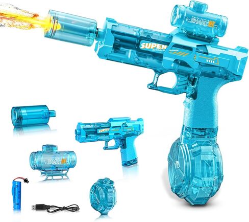 YRIOWMI Electric Water Gun,Full Automatic Electric Squirt Gun 28-32 FT Range Water Pistol Blaster Soaker,Water Playing Toys for Outdoor Yard Beach Pool (Blue+Black) in Kuwait