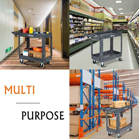 TUFFIOM Plastic Service Utility Cart with Wheels,550lbs Capacity,Heavy Duty Tub Storage Cart W/Deep Shelves, Multipurpose Rolling 2-Tier Mobile Storage Organizer, for Warehouse Garage Industrial Cart in Kuwait
