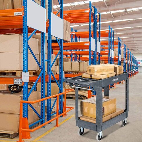 TUFFIOM Plastic Service Utility Cart with Wheels,550lbs Capacity,Heavy Duty Tub Storage Cart W/Deep Shelves, Multipurpose Rolling 2-Tier Mobile Storage Organizer, for Warehouse Garage Industrial Cart in Kuwait