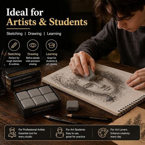 1 Pack Kneaded Eraser Moldable Art Eraser Kneadable Eraser for Artists Drawing Sketching Charcoal Pencil Large Size Grey with Storage Case in Kuwait