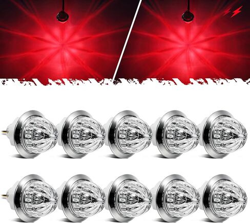Partsam 10 Pcs 3/4 inch Red LED Watermelon Side Marker Dual Function Strobe + Marker Lights, 12V Side Clearance Tail Griller Flash Lights Turn Signal Warning Waterproof Light for Trailer Truck RV in Kuwait