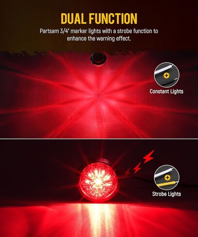 Partsam 10 Pcs 3/4 inch Red LED Watermelon Side Marker Dual Function Strobe + Marker Lights, 12V Side Clearance Tail Griller Flash Lights Turn Signal Warning Waterproof Light for Trailer Truck RV in Kuwait