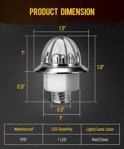 Partsam 10 Pcs 3/4 inch Red LED Watermelon Side Marker Dual Function Strobe + Marker Lights, 12V Side Clearance Tail Griller Flash Lights Turn Signal Warning Waterproof Light for Trailer Truck RV in Kuwait