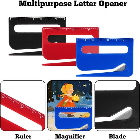 3Pcs Letter Openers with Ruler and Magnifier, Mail Opener Tool Envelope Package Slitter for Mails Multipurpose Supplies for Home Office School 3.74x2.48x0.12 Inches in Kuwait