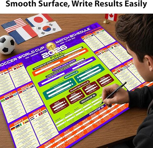 2026 World Soccer Tournament Wall Chart – A1 Size Football Bracket Poster 33.1"x23.4", US Kick Off Times, Fixtures, Stadiums & Host Cities in Kuwait