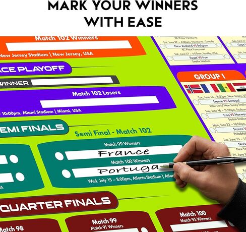 2026 World Soccer Tournament Wall Chart – A1 Size Football Bracket Poster 33.1"x23.4", US Kick Off Times, Fixtures, Stadiums & Host Cities in Kuwait