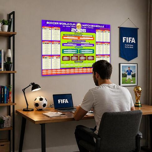 2026 World Soccer Tournament Wall Chart – A1 Size Football Bracket Poster 33.1"x23.4", US Kick Off Times, Fixtures, Stadiums & Host Cities in Kuwait