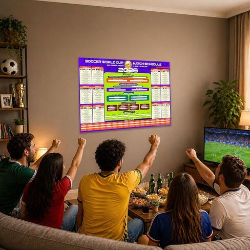 2026 World Soccer Tournament Wall Chart – A1 Size Football Bracket Poster 33.1"x23.4", US Kick Off Times, Fixtures, Stadiums & Host Cities in Kuwait
