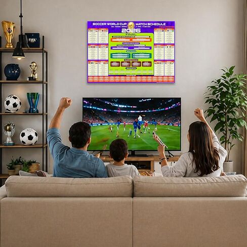 2026 World Soccer Tournament Wall Chart – A1 Size Football Bracket Poster 33.1"x23.4", US Kick Off Times, Fixtures, Stadiums & Host Cities in Kuwait