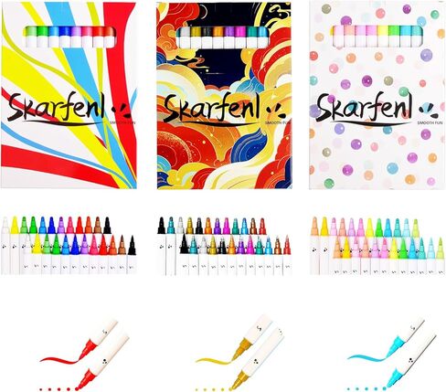 12 Acrylic Markers for Rock, Fabric, Wood, Glass, Easter Egg, Fabric Painting Craft Quick Dry Dual-Tip Water Based -No Toxic,No Odor-bright colors in Kuwait