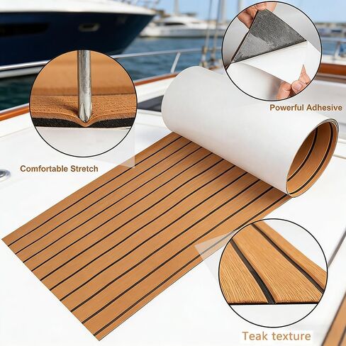 Boat Flooring Mat for Alumacraft Waterfowler 185 2010–2026, Marine EVA Deck Pad Non-Slip Self Adhesive 6mm Thick, Extra Large Cut to Fit Teak Sheet,B 2400x900x6mm in Saudi Arabia