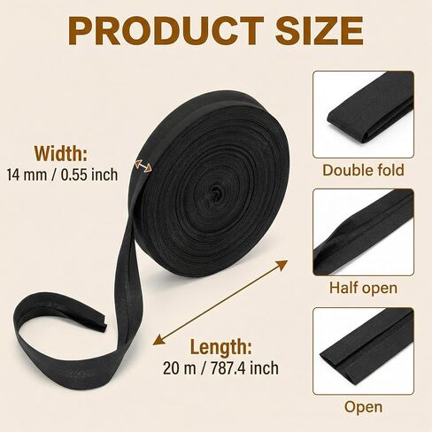 DOPENSPI 21.8 Yards Bias Tape, 1/2 Inch BiasTapes for Sewing Cotton Black Bias Binding Tape Hemming Tapes for DIY Sewing Seaming Piping Hemming Binding Crafts in Kuwait