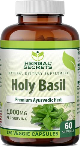 Herbal Secrets Holy Basil Supplement | 1000 Mg Per Serving | 120 Veggie Capsules | Non-GMO | Gluten Free | Made in USA in Saudi Arabia