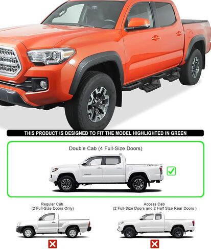 خطوات جانبية من الفولاذ المقاوم للصدأ من Tuxtreme متوافقة مع Toyota Tacoma 2005-2023 Double Crew Cab (قضبان Nerf الجانبية) in Kuwait