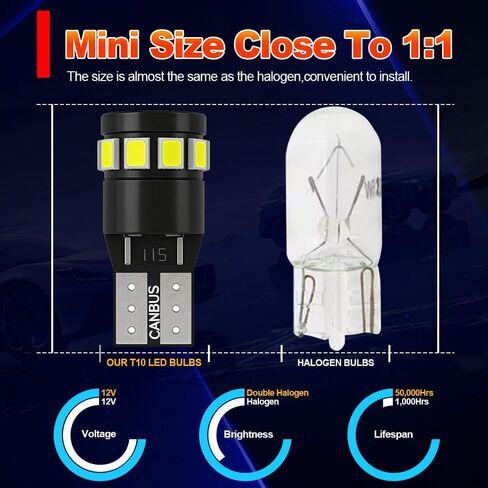 2x T10 2825 W5W LED لمبات إضاءة القيادة لميني كوبر R56 كلوبمان R55، 6000K أبيض فائق السطوع 400% أكثر سطوعًا 168 194 لمبة إسفين، التوصيل والتشغيل 12 فولت، حزمة من 2 in Kuwait