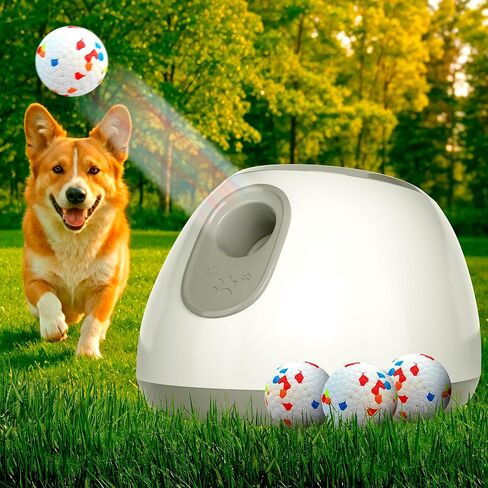 ABC Automatic Dog Ball Launcher. White Automatic Ball Thrower. ABS Automatic Ball Launcher for Small and Medium size dogs with Throwing Distance 10 ft, 20 ft, 30 ft. Dog Ball Thrower with 3 Balls in Saudi Arabia
