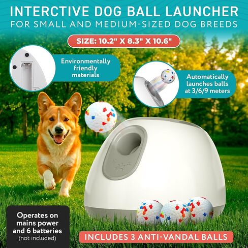 ABC Automatic Dog Ball Launcher. White Automatic Ball Thrower. ABS Automatic Ball Launcher for Small and Medium size dogs with Throwing Distance 10 ft, 20 ft, 30 ft. Dog Ball Thrower with 3 Balls in Saudi Arabia