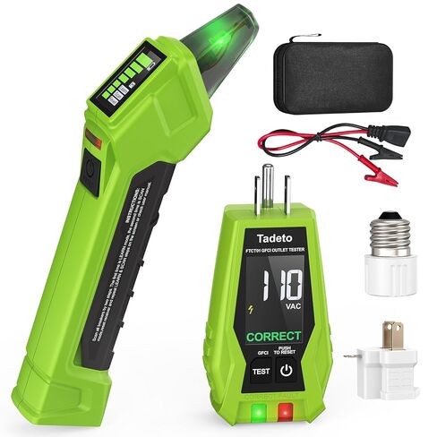 Tadeto Circuit Breaker Finder Tool with Outlet Tester, Quickly GFCI, Voltage, Electric Tester with Dual LCD Display, Light Socket and 3-2 Prong Grounding Adapter, Alligator Clip Adapter (Green) in Kuwait