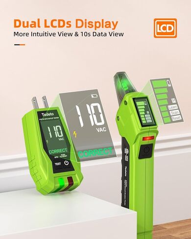 Tadeto Circuit Breaker Finder Tool with Outlet Tester, Quickly GFCI, Voltage, Electric Tester with Dual LCD Display, Light Socket and 3-2 Prong Grounding Adapter, Alligator Clip Adapter (Green) in Kuwait