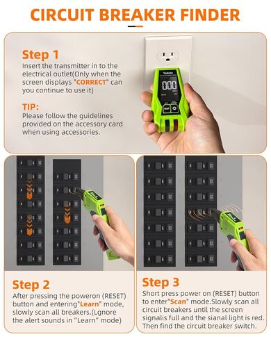 Tadeto Circuit Breaker Finder Tool with Outlet Tester, Quickly GFCI, Voltage, Electric Tester with Dual LCD Display, Light Socket and 3-2 Prong Grounding Adapter, Alligator Clip Adapter (Green) in Kuwait