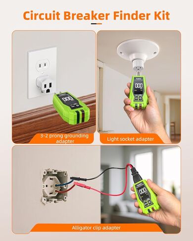 Tadeto Circuit Breaker Finder Tool with Outlet Tester, Quickly GFCI, Voltage, Electric Tester with Dual LCD Display, Light Socket and 3-2 Prong Grounding Adapter, Alligator Clip Adapter (Green) in Kuwait