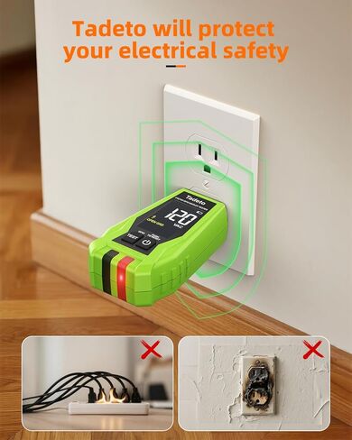 Tadeto Circuit Breaker Finder Tool with Outlet Tester, Quickly GFCI, Voltage, Electric Tester with Dual LCD Display, Light Socket and 3-2 Prong Grounding Adapter, Alligator Clip Adapter (Green) in Kuwait