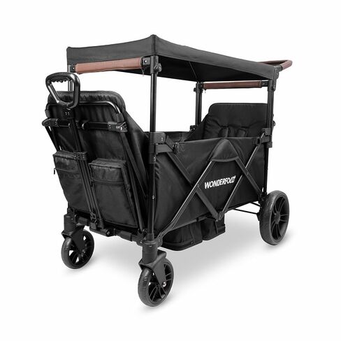 عربة عربة الأطفال WONDERFOLD X2R Rev (مقعدين) - عربة عربة قابلة للطي مع أحزمة أمان من 5 نقاط، ومقاعد قابلة للإمالة ومساحات للأقدام، باللون الأسود in Kuwait