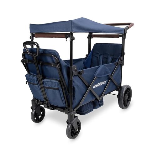 عربة عربة الأطفال WONDERFOLD X2R Rev (مقعدين) - عربة عربة قابلة للطي مع أحزمة أمان من 5 نقاط، ومقاعد قابلة للإمالة ومساحات للأقدام، باللون الأسود in Kuwait