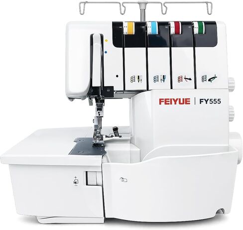 FEIYUE FY555 Serger Overlock Machine with One-Step Air Threader, 2/3/4 Thread Capability, Differential Feed, Color-Coded Threading, Rolled Hem, Heavy-Duty Metal Frame, Cut-Offs Bin in Kuwait