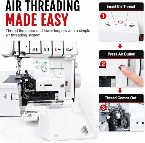 FEIYUE FY555 Serger Overlock Machine with One-Step Air Threader, 2/3/4 Thread Capability, Differential Feed, Color-Coded Threading, Rolled Hem, Heavy-Duty Metal Frame, Cut-Offs Bin in Kuwait