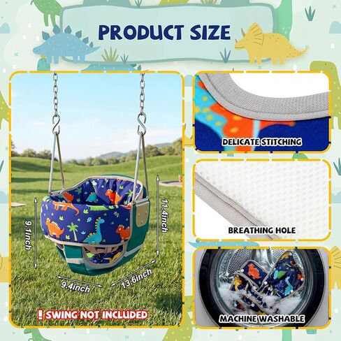 Chumia 3 Pcs Toddler Swing Cushion Baby Swings Outdoor Seat Insert Pad Compatible with Full Bucket Seat for Toddlers Age 1-3 Detachable Machine and Washable(Not Included Swing)(Dinosaurs) in Kuwait