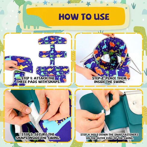 Chumia 3 Pcs Toddler Swing Cushion Baby Swings Outdoor Seat Insert Pad Compatible with Full Bucket Seat for Toddlers Age 1-3 Detachable Machine and Washable(Not Included Swing)(Dinosaurs) in Kuwait