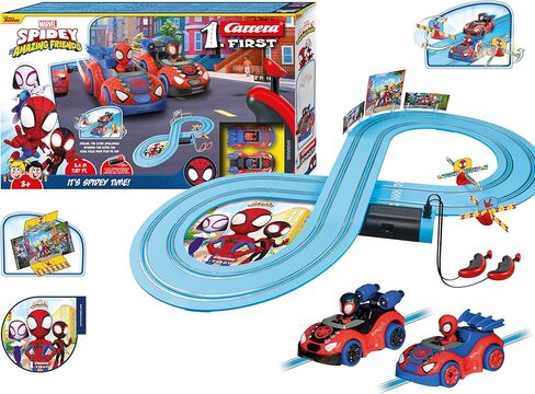 Carrera First Spidey - It's Spidey Time Slot Car Race Track - Includes 2 Cars: Spidey and Spin - Battery-Powered Beginner Toy Racing Set for Kids Ages 3 Years and Up in Kuwait