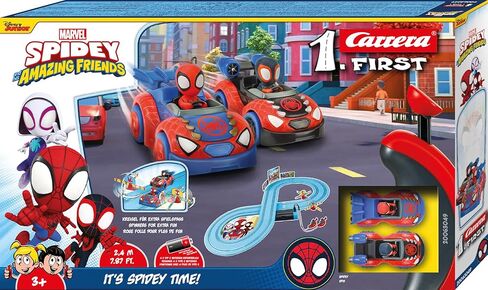 Carrera First Spidey - It's Spidey Time Slot Car Race Track - Includes 2 Cars: Spidey and Spin - Battery-Powered Beginner Toy Racing Set for Kids Ages 3 Years and Up in Kuwait